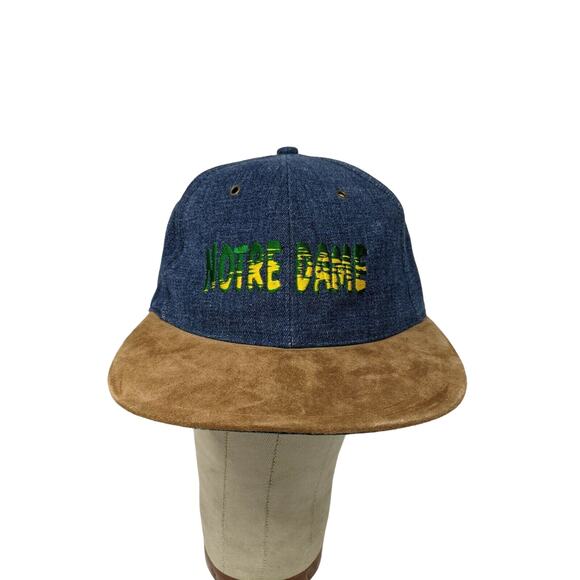 Vintage Notre Dame Spellout Hat Green & Yellow Snapback Flatbill Fighting Irish - Picture 1 of 11
